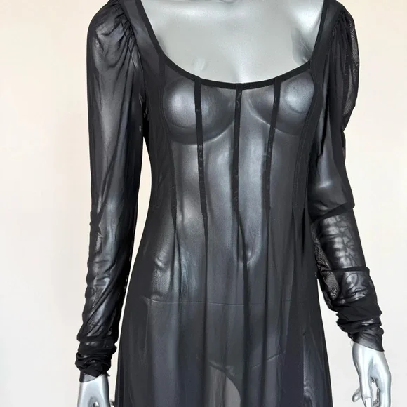 NWT!!! Anthropologie black sheer long dress size M Retail 118$ - Picture 2 of 8